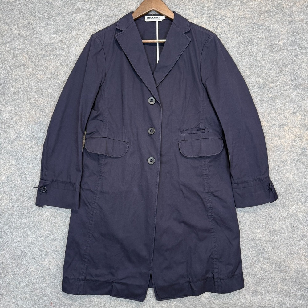 Jil Sander Trench Coat Jacket Womens 42 (US Medium) Navy Lightweight Italy Rare